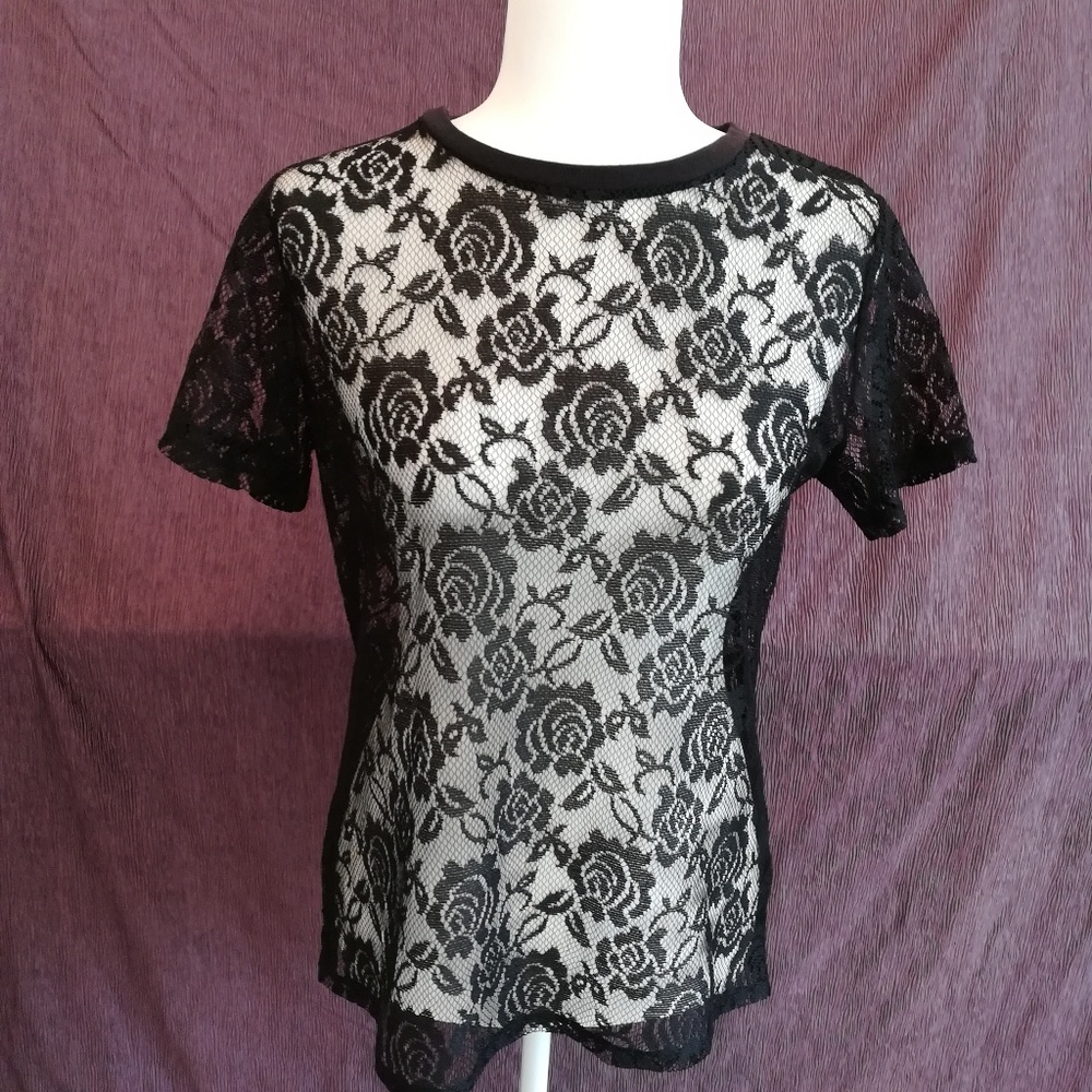 Sheer Lacey Short Sleeve Top